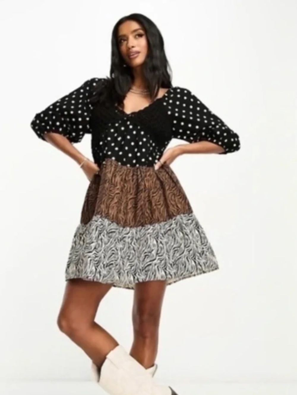 ASOS DESIGN crochet tiered babydoll mini dress